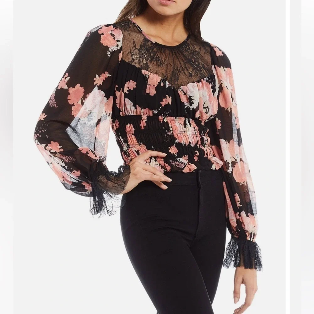 NWT 🎉🎉Host Pick‼️FREE PEOPLE DAPHNE FLORAL BLOUSE MIDNIGHT COMBO - Picture 5 of 15